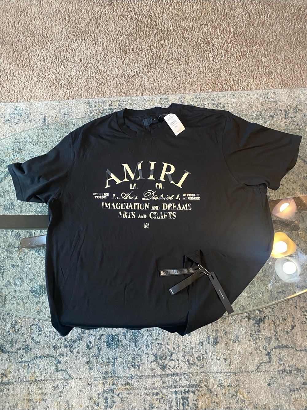 AMIRI Black Tee with Cream Tag Print